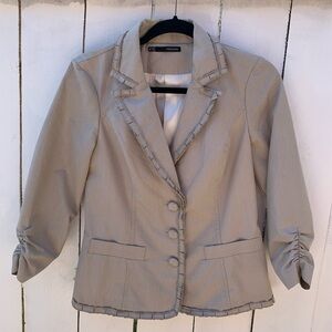Maurices Khaki 3‎ Button Ruffle Hem Collared Jacket